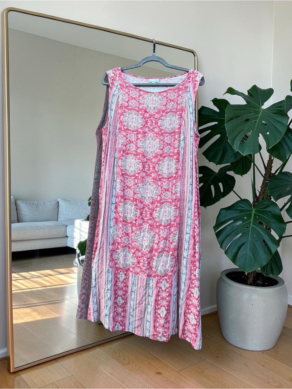 J. Jill Paisley Mixed Print Sleeveless Shift Midi Dress- Pink Boho Sz 2X